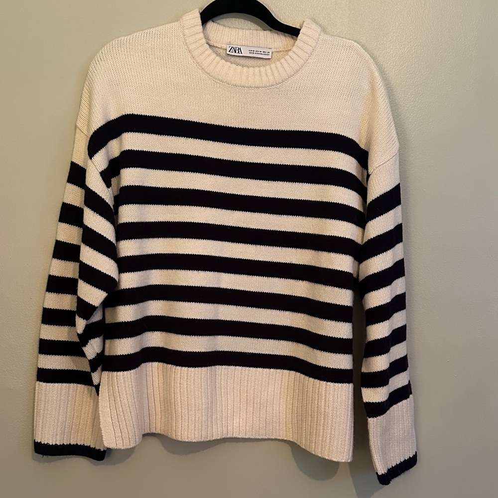 Zara Black and White Striped Knit Sweater